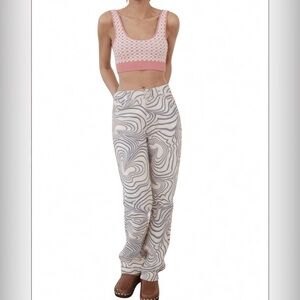 ZARA Abstract Print Straight Leg High Rise Festival Style Jeans- Blue White Sz 8